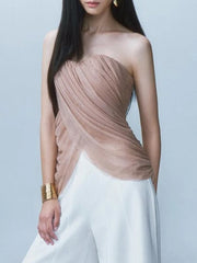Mesh Drape Strapless Top