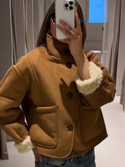 Reversible Brown Fuzzy Suead Pocket Jacket