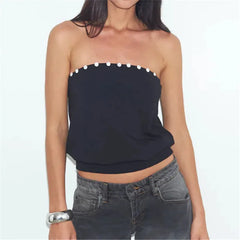 Button Trim Strapless Tube Top