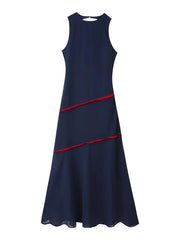 Blue Open Back Mesh Sleeveless Maxi Dress