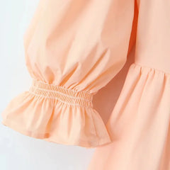 Orange Puff Quarter Sleeve Square Neck Mini Dress