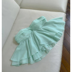 Green Babydoll Tube Crop Top And Ruffle Midi Skirt Set