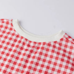 Gingham Long Sleeve Crew Neck Sweatshirt And Drawstring Shorts Set