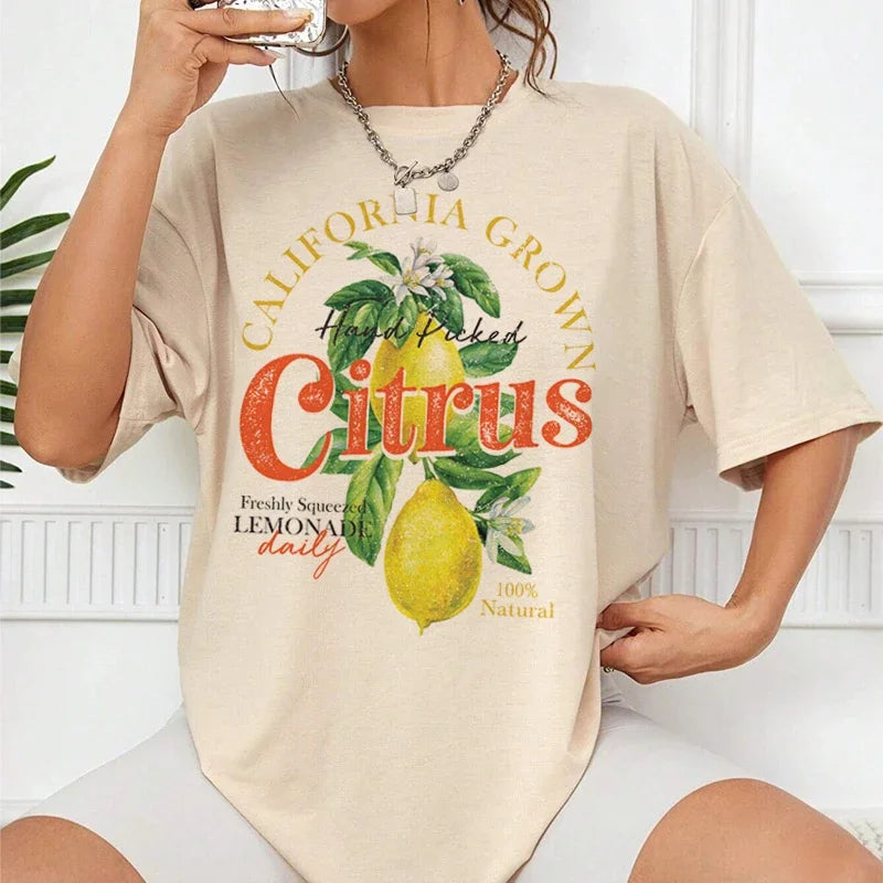 Aesthetic Citrus Cute Lemon Fruit Short Sleeve Botanical Tshirt