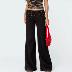 Wide Leg Fold Over Metallic Studs Trouser