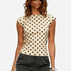 Polka Dot  Short Cap Sleeve Open Back Top