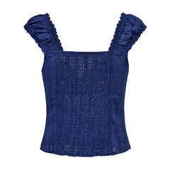 Smocked Tick Strap Sweetheart Neck Top