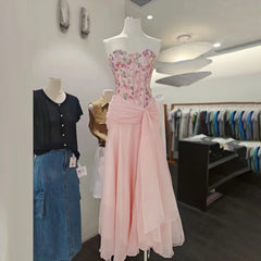 Floral Sequin Corset Waist Draped Midi Dress