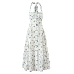 Halter A-line Midi Buttoned Dress