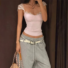 Pink Lace Sleeve Crop Top