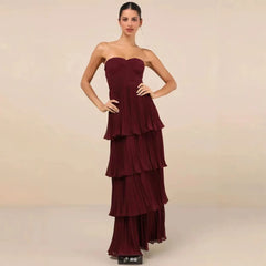 Frill Layered Strapless Maxi Dress