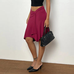Asymmetric Hem Patchwork Midi Skirt