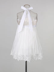 White Halter Strap A-line Mesh Mini Dress