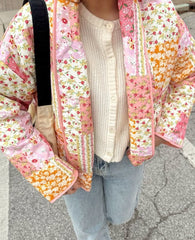 Pink Floral Patchwork Print Quilted Jacket
