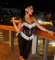 Black Polka Dots Strapless Lace Corset