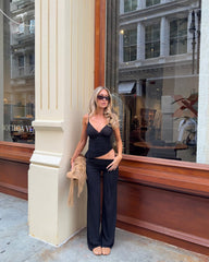 Black Mesh Camisole Top and Low-Rise Flared Pants Set