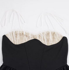 Tie Up Straps Lace Bust Patchwork A-line Mini Dress