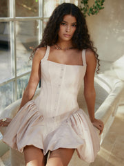 Pink Metal Hook Corset Lace Up Back Bubble Mini Dress