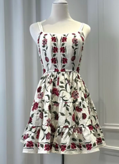 White Floral Stripe Print Mini Dress