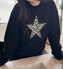 Black Leopard Star Print Sweatshirt