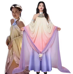 “Padmé Amidala ombre gown cosplay dress with flowing sleeves”