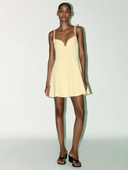 Solid Bow Strap Mini Dress