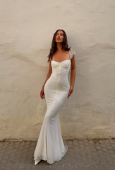 Mesh Sleeveless Ruched Maxi Dress