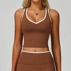 A high-waisted athletic shorts set styled for fitness or casual wear.