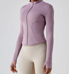 A stylish long-sleeve athletic top with a front zipper.