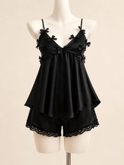 Bow Cami Top And Elastic Shorts Pajama Set