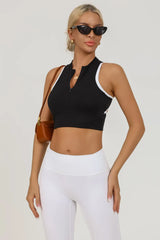A black seamless workout bra for women, highlighting its comfort.