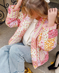 Pink Floral Patchwork Print Quilted Jacket