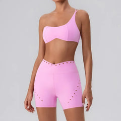 A full-length view of the seamless leggings and crop top.
