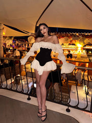 Tiered Slash Neck Full Sleeve Bodycon Mini Dress