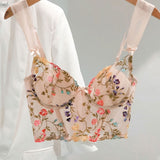 Floral Embroidery Beige Bralette