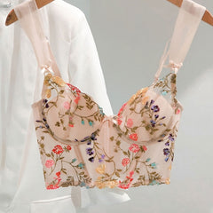 Floral Embroidery Beige Bralette Free From Label