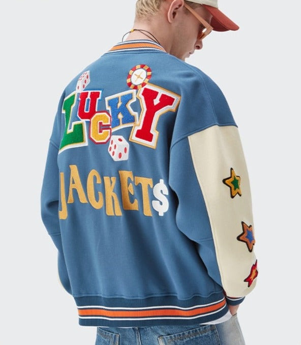 Lucky Embroidery Varsity Jacket