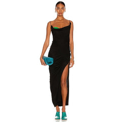 Green Contrast Black Slit Midi Dress Free From Label