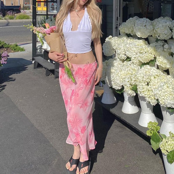 Pink Floral Maxi Skirt – Free From Label