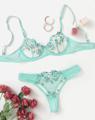 Floral Embroidery Transparent Lace 2 Piece Set Free From Label