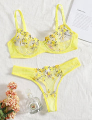 Floral Embroidery Transparent Lace 2 Piece Set Free From Label