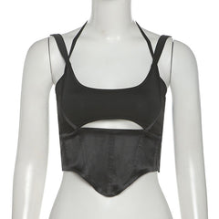 Black Cut Out Halter Strap Corset Top Free From Label