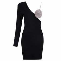 Long One Sleeve Rhinestone Cup Mini Dress Free From Label