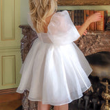 Short Sleeve Puff Tulle Mini Dress