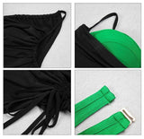 Green Contrast Black Slit Midi Dress