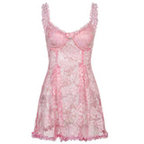 Pink Lace Mesh Mini Dress