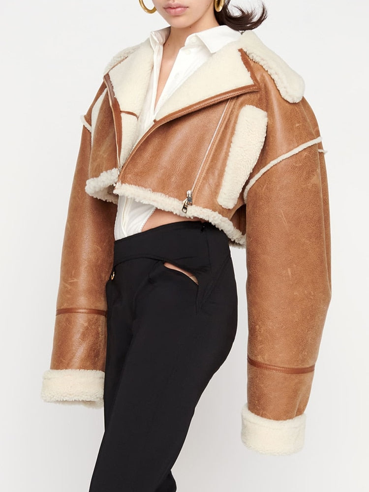 Cropped Fur Lining Biker Jacket Free From Label