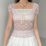 Pink Lace Short Sleeve Top