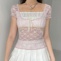 Pink Lace Short Sleeve Top Free From Label