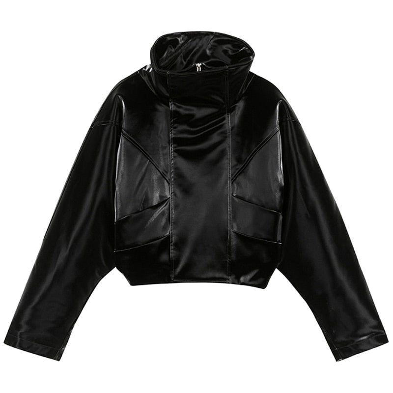 Black Reflective Pu Leather Jacket